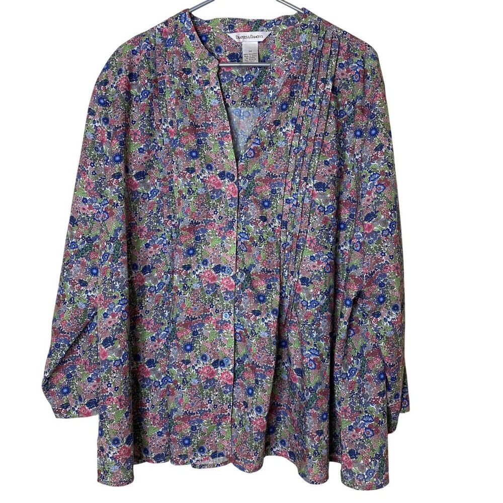 Drapers & Damons 3X Floral Pintuck Blouse Button Front Romantic Cottagecore - Picture 2 of 12